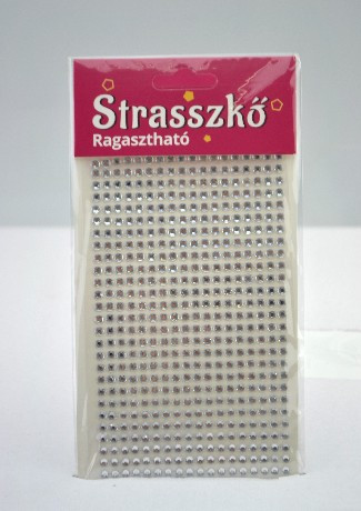 STRASSZKŐ RAGASZTHATÓ ÁTM:4 MM, 27X18 CM, 486 DB STRASSZ/LAP, 1, VÍZTISZTA