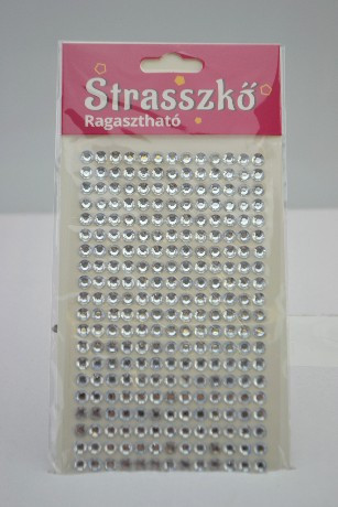 STRASSZKŐ RAGASZTHATÓ ÁTM: 6 MM, 13x20 CM, 260 DB STRASSZ/LAP, 1, VÍZTISZTA