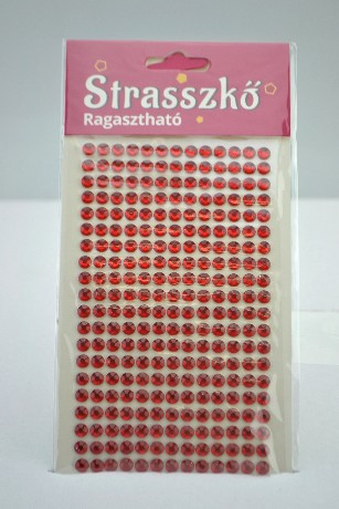 STRASSZKŐ RAGASZTHATÓ ÁTM: 6 MM, 13x20 CM, 260 DB STRASSZ/LAP, 6, PIROS