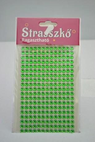 STRASSZKŐ RAGASZTHATÓ ÁTM:6 MM, 13x20 CM, 260 DB STRASSZ/LAP, 25,VILÁGOSZÖLD