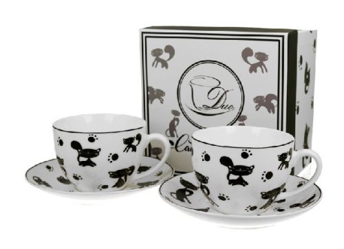 CSÉSZE+ALJ 2SZ. 280ML PORCELÁN  BLACK CATS