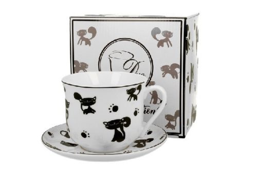 CSÉSZE+ALJ PORCELÁN 470ML BLACK CATS