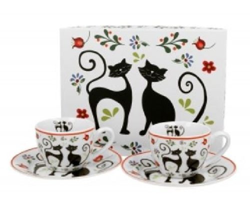 CSÉSZE+ALJ 2SZ. PORCELÁN 90ML ETNO CATS