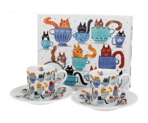 CSÉSZE+ALJ 2SZ. PORCELÁN 90ML "TEACUP CATS"