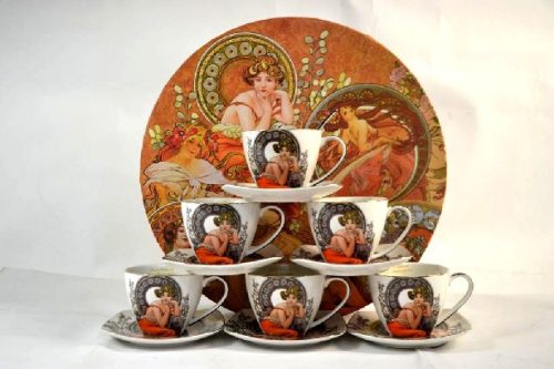 TEÁSKÉSZLET 6SZ.MUCHA PORCELÁN