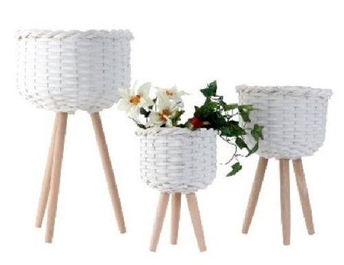 VIRÁGTARTÓ SZETT RATTAN 3DB-OS FEHÉR M:31/42/60CM ÁTM:20/26/36CM