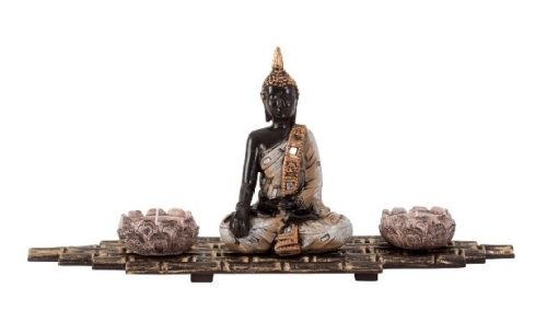 ÜLŐ BUDDHA MÉCSESTARTÓVAL M:17CM SZ:37CM