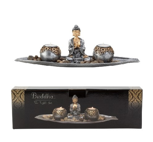 ÜLŐ BUDDHA 2DB  MÉCSESTARTÓVAL H:40CM