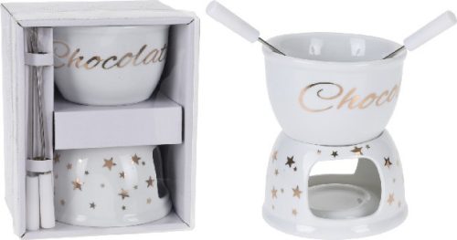 CSOKI FONDUE SZETT PORCELÁN 12X15X18,5CM