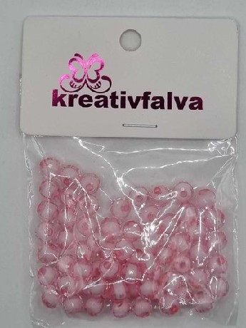 GÖMB GYÖNGY SOKLAPÚ RÓZSASZÍN 8MM, FEHÉR BELSŐVEL, 18G (+-5%)