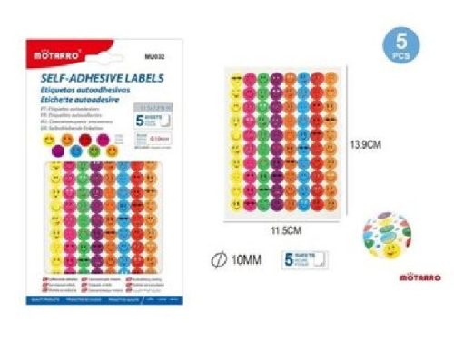 ÖNTAPADÓS CÍMKE SMILEY TÖBBFÉLE D:10MM, 5LAP/CSOM 11,5X13,9CM/LAP