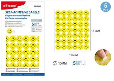 ÖNTAPADÓS CÍMKE SMILEY D:15MM, 5LAP/CSOM 11,5X13,9CM/LAP