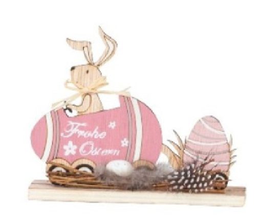 FÁBÓL KÉSZÜLT HÚSVÉTI DEKORÁCIÓ  "FROHE OSTERN" M:13CM, SZ:16CM