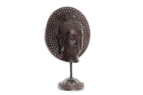 BUDDHA FEJ ÁLLVÁNYON POLIREZIN/FÉM 21X10,5X31CM SÖTÉT BARNA