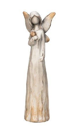 ANGYAL FIGURA ARC NÉLKÜL VIRÁGGAL A KEZÉBE M:38,5CM.